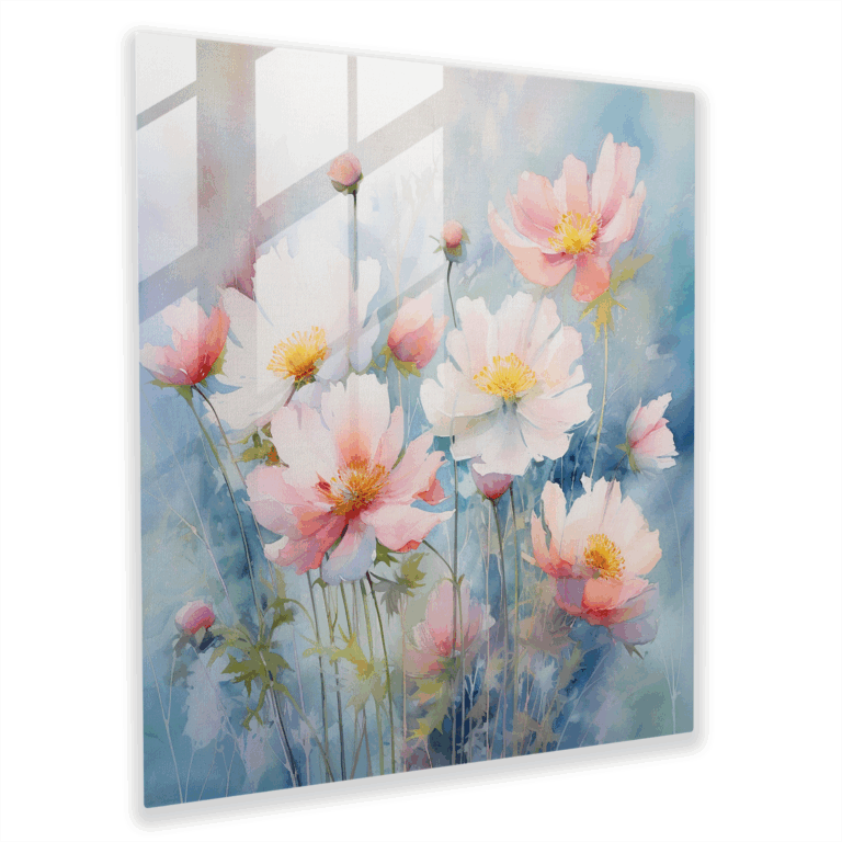 Elegante Glasbilder - Impressionistisches Blumen-Aquarell Glaswandkunst - Stilvolle Wohnkultur - Wanddekoration