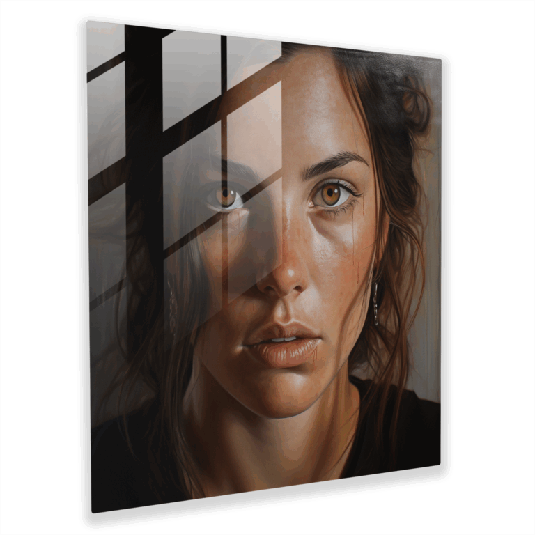 Geheimnisvoller Blick Glasbild