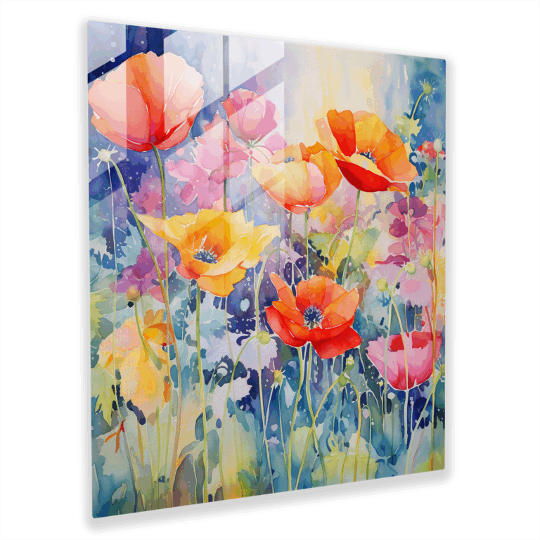 Farbenfroher Spritz-Glasdruck - Abstraktes Aquarell-Garten Glasbild
