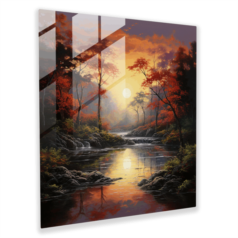 Elegantes Glasbild mit impressionistischer Natur - Ruhige Landschaft in harmonischen Farbtönen - Wanddekoration