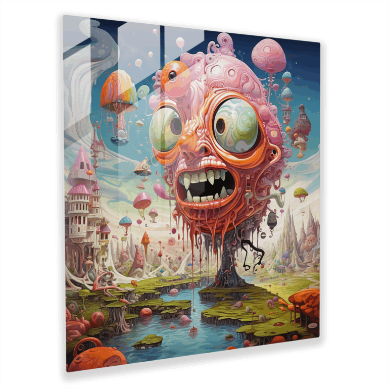 Glasbild mit verspielter Glass Print - Surreale Traumlandschaft - Fantasievolles Kunstwerk mit ätherischer Schönheit - Wanddeko