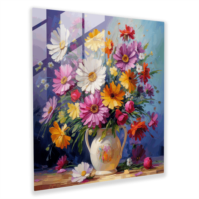 Lebhaftes Glasbild - Blumensymphonie - Farbenfrohes Blütenmeer - Wohnkultur