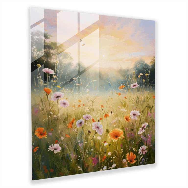 Glanz der Wiese: Leuchtende Sonnenstrahlen Glasbild