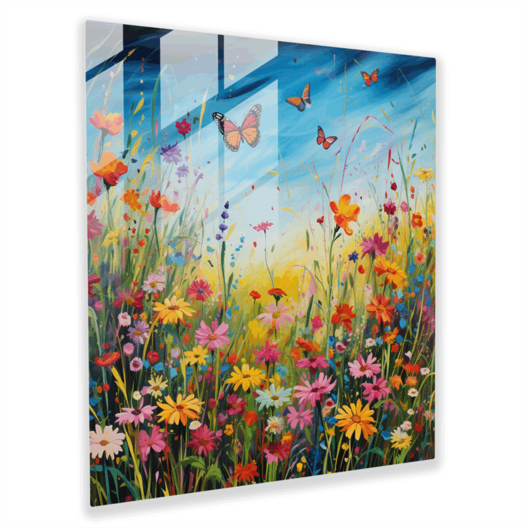 Strahlendes Glasbild: Lebendiges Acryl-Wildblumenfeld-Wandkunst