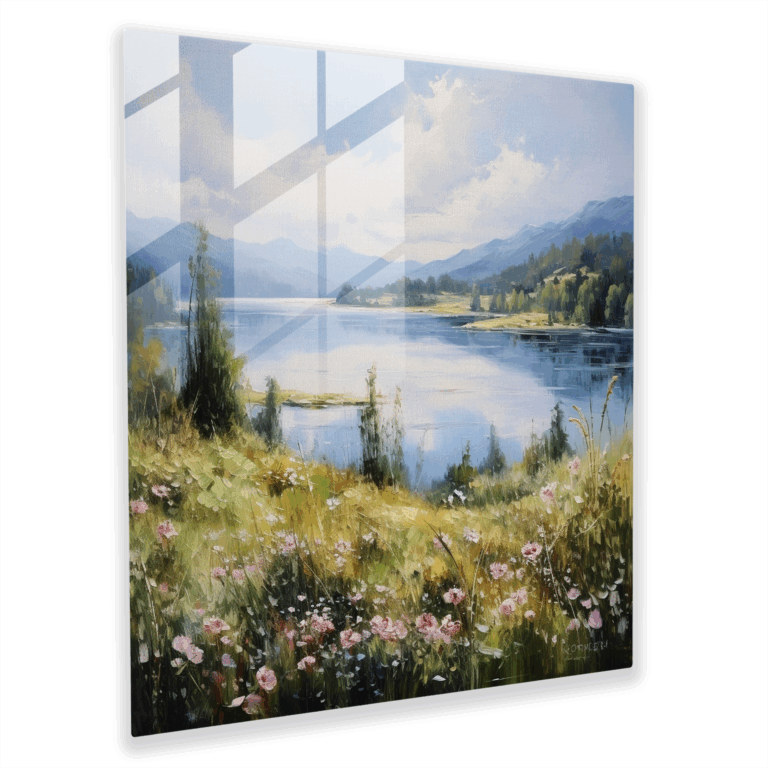 Elegantes Glasbild - Ruhige Landschaft Glastapete - Wohn-Dekoration - Wanddeko - Glas-Kunst - Klassisches Kunstwerk