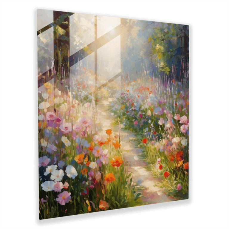 Strahlendes Glasbild - Impressionistischer Garten Glas Wandkunst - Wohnkultur - Wanddekoration - Glas Kunst - Klassisches Kunstwerk