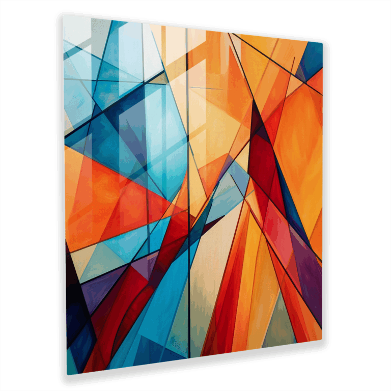 Glasbild - Kubistisches geometrisches Glaswandkunstwerk - Wohn-Deko - Wanddeko - Glas-Kunst - Modernes Kunstwerk