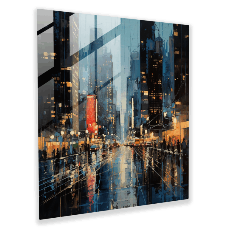 Glasbilder mit ätherischer Ausstrahlung - Glaswandkunst der nächtlichen Stadtsilhouette