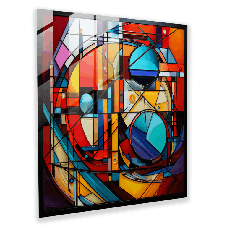 Glasbilder Abstrakte Symphonie - Kaleidoskopische Kubistische Glaswandkunst