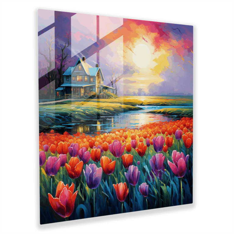 Euphorisches Glasbild: Blühende Tulpen Wanddekoration