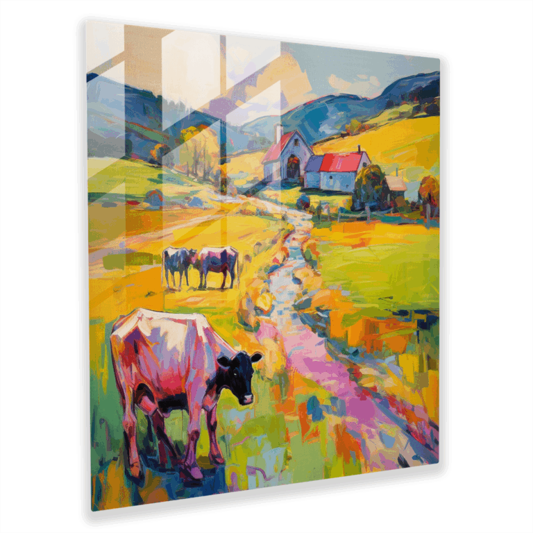 Glasbild Wildblumen - Fauvistische Landschaft Glas Wandkunst