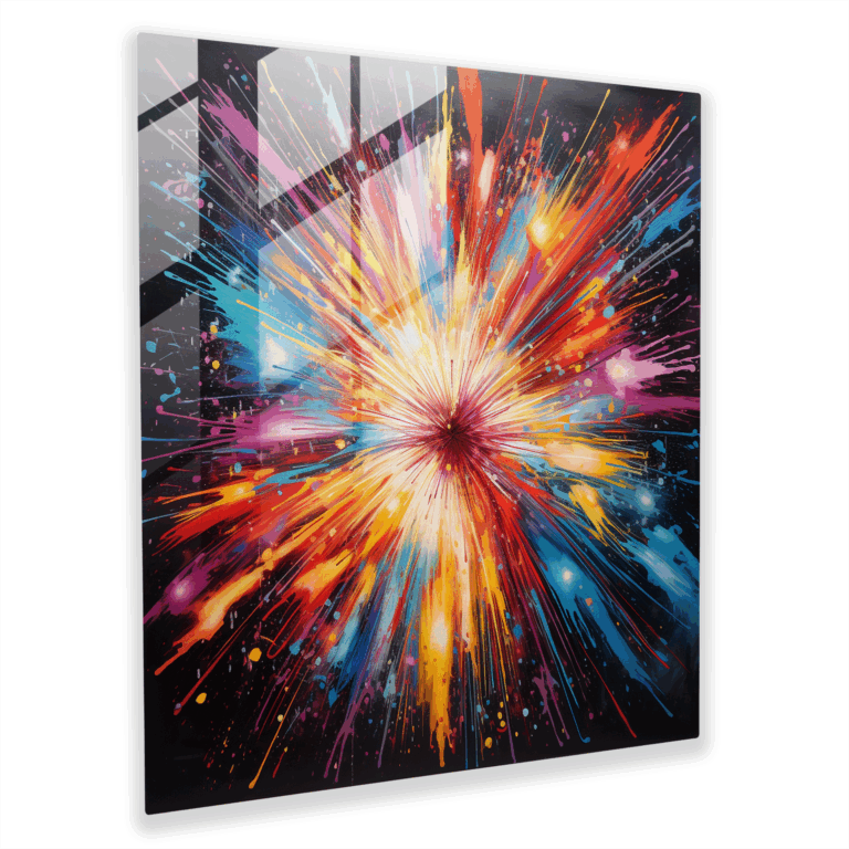 Glasbild Strahlendes Flammenmuster - Abstraktes Expressionistisches Glaswandkunstwerk