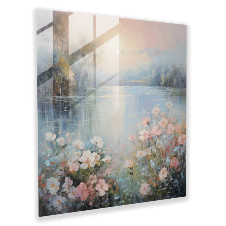 Zarter Blüten Glasbild - Impressionistisches Glaswandkunstwerk zur Wohnraumdekoration