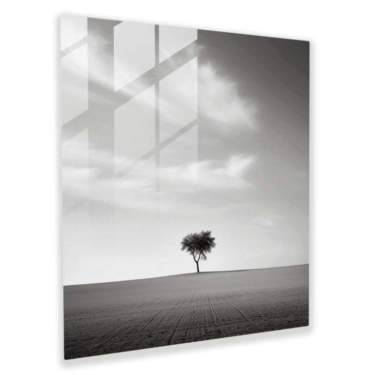 Elegante Glasbilder minimalistischer Schwarz-Weiß-Fotografie - Stilvolle Wanddekoration für Zuhause