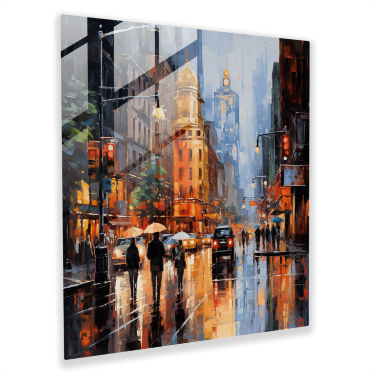 Lebendiges Glasbild: Impressionistisches Stadtbild - Wanddekoration