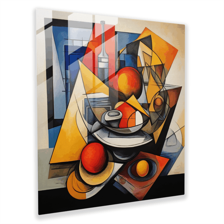 Moderne Glasbildkunst: Kubistisches Stillleben Glaswandkunst - Zeitgenössische Kunstwerke