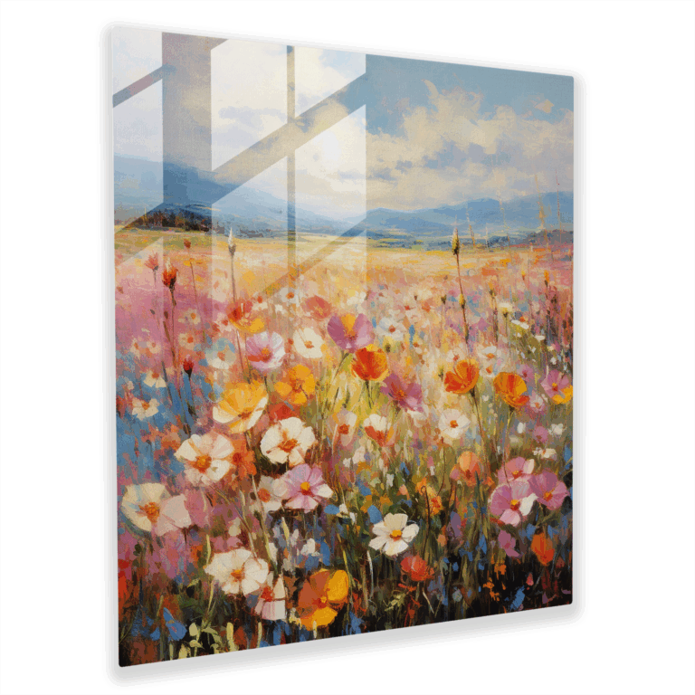 Lebendiges Glasmotiv - Impressionistische Blumenwiese Glasbild