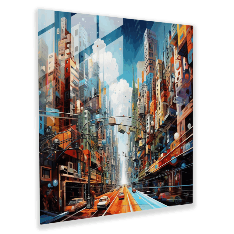 Geheimnisvolles Glasbild - Surreales Stadtraum-Glasbild-Kunstwerk
