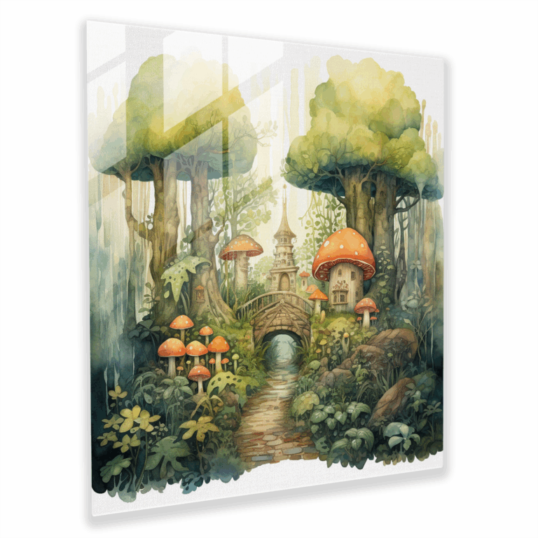 Glasbild Verzauberter Wald - Klassische Aquarell-Illustration Wandkunst zur Heimdekoration