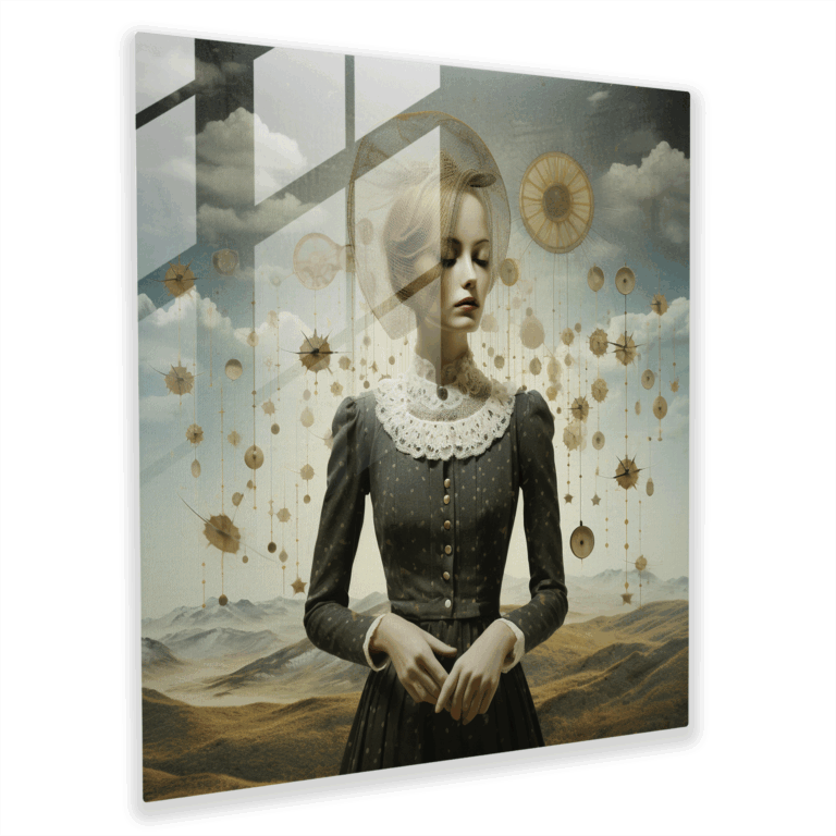 Geheimnisvolle Flüstern Glasbild - Surrealistisches Mixed-Media-Glaswandkunstwerk - Wohnkultur - Wanddekoration - Glas-Kunst - Modernes Kunstwerk