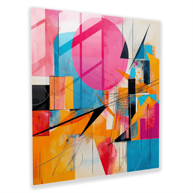 Fusion Glasbild: Moderne Mixed-Media-Kunst mit abstrakten geometrischen Formen