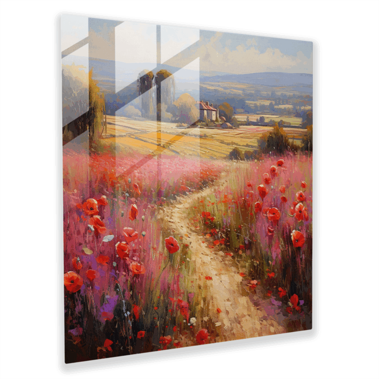 Elegantes Glasbild: Idyllischer Charme der ländlichen Gegend - Beeindruckendes Wandkunstglas für die Wohnkultur