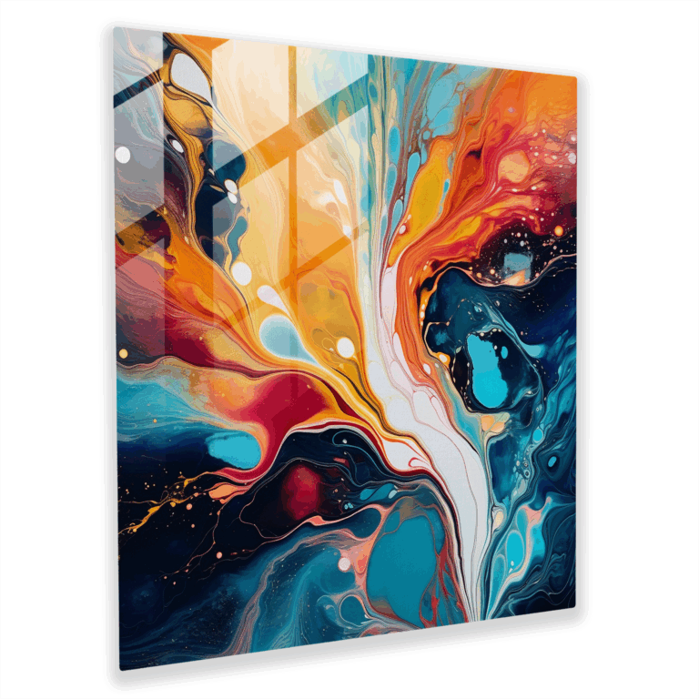 Dynamisches Glasbild: Strömende Impressionen - Zeitgenössische Glaswandkunst für die Wohnkultur.