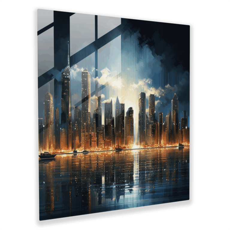 Glasbild Urban Reflections - Stadtpanorama Glaswandkunst