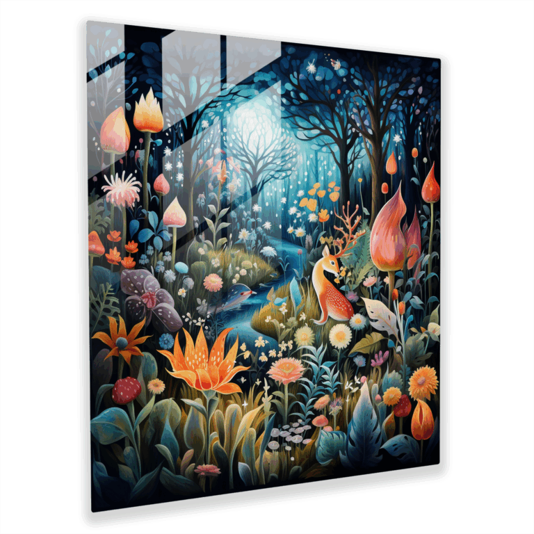 Glasbild Verzauberte Wildnis - Märchenhafter Wald Glas Wandkunst