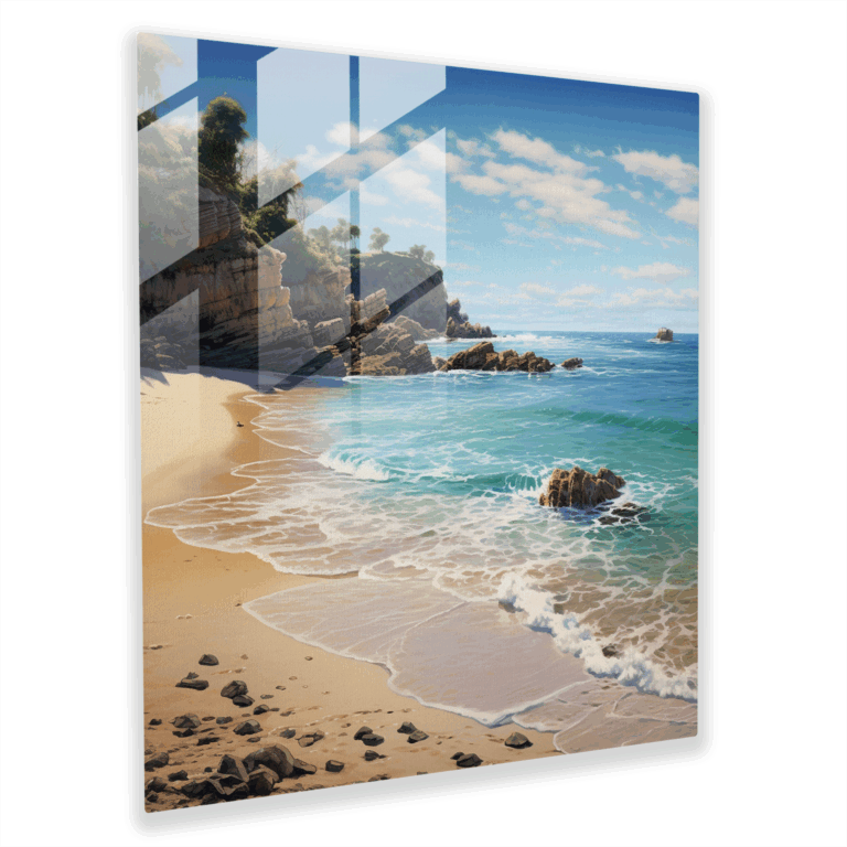 Glasbild Seaside Serenity - Malerische Küstenszene Glas Wandkunst