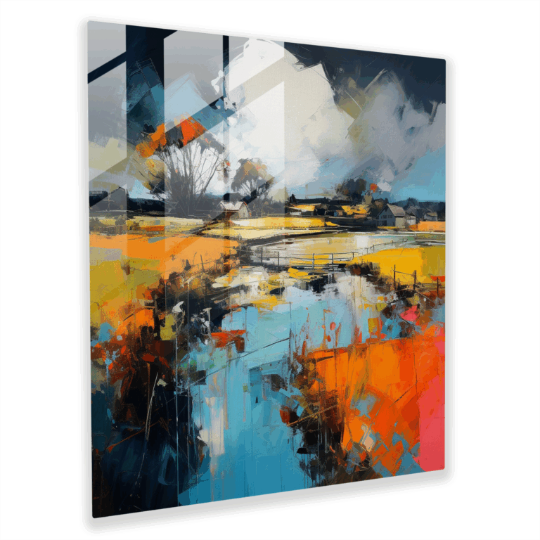 Glasbild eines beeindruckenden modernen Kunstwerks: Abstraktes Glaswandbild zur Wohnraumdekoration