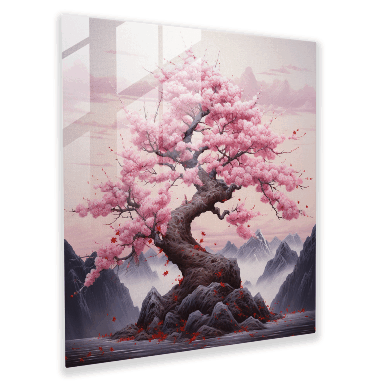Faszinierendes Glasbild japanischer Kunst: Kirschblüten Glaswandkunst zur Heimdekoration.