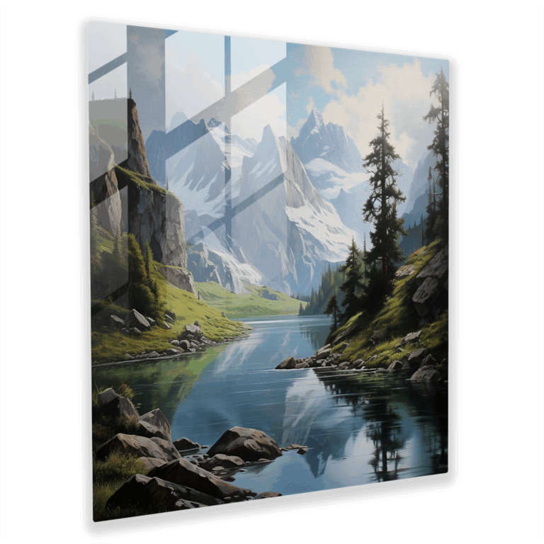 Faszinierendes Glasbild alpiner Kunst: Schweizer Berglandschaft für die Wanddekoration Zuhause