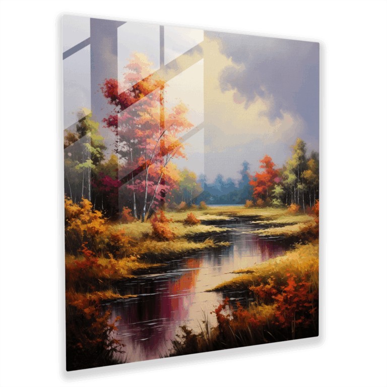 Exquisites Glasbild - Ruhige Landschaft mit lebendigen Farben und friedlicher Atmosphäre - Klassisches Ölgemälde Glaswandkunst - Wohnkultur und Wanddekoration - Moderne Kunstwerke