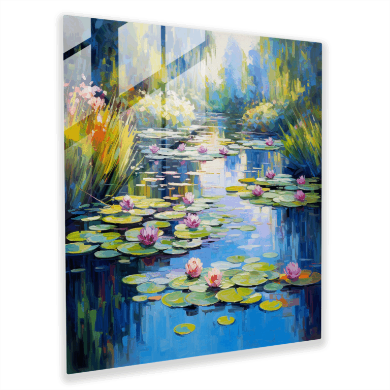 Zartes Pracht Glasbild - Monets Seerosenteich - Wanddekoration Glas Wandkunst - Glasbild Glas Wandkunst Hausdekoration Wanddekoration Glas Kunst Modernes Kunstwerk