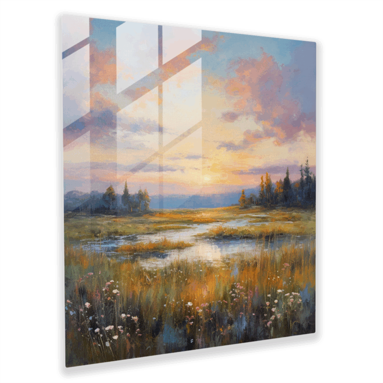 Glasbild Melancholische Landschaft - Impressionistisches Landschaftsglasbild
