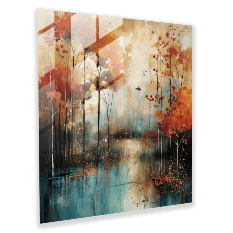 Lichtdurchflutete Glasbilder - Moderne Mixed-Media-Waldlandschaft als Glaswandkunst