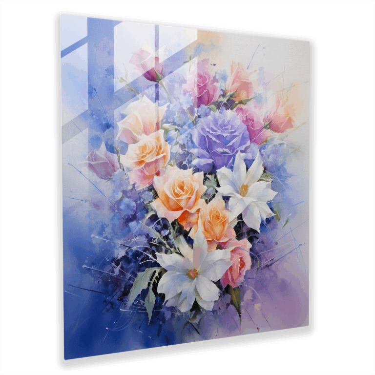 Glasbilder mit ätherischen Drucken - Impressionistisches Aquarellblumenstrauß-Glaswandkunstwerk