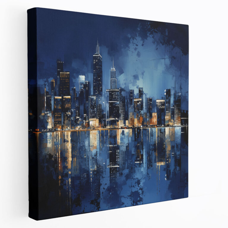 Navy Blue Leinwandbild mit Stadtsilhouette - Zeitgenössisches Design Leinwand Navy Blue