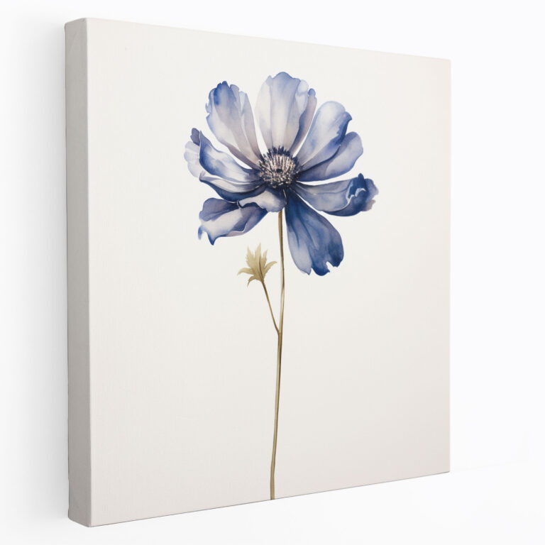Navy Blue Leinwandbild - Minimalistisches Aquarell-Kunstwerk - Wanddekoration - Blaue Blume auf Leinwand - Dekoration für Zuhause