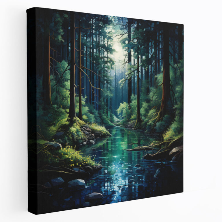 Navy Blue Waldlandschaft Leinwandbild - Wanddekoration in Marineblau