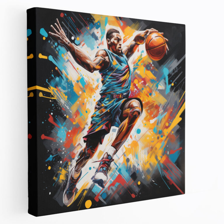 NBA Leinwandbild - Basketballspieler im Graffiti-Stil Wandkunst - Dunking des Balls Graffiti-Style Kunstwerk