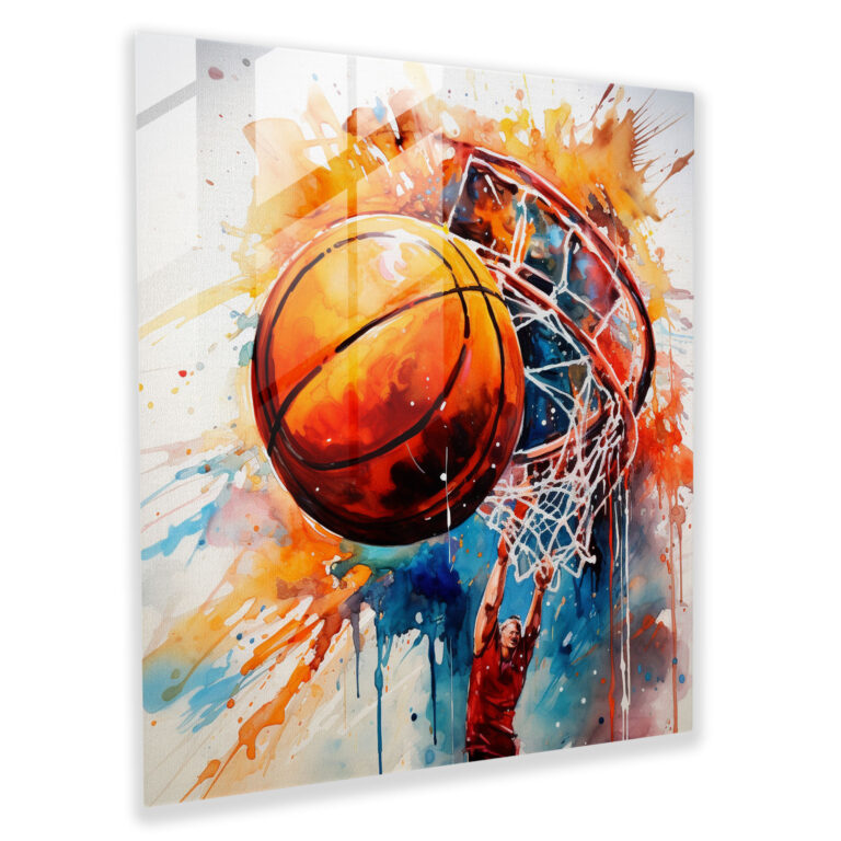 Nba Realistisches Aquarell-Glasbild - Basketball Dribbeln Wanddekoration