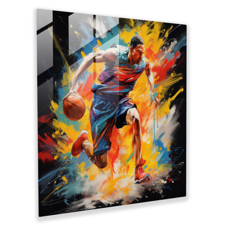 NBA Action Glasbild - NBA Wanddekoration Wohnkultur dynamisches Actiongemälde