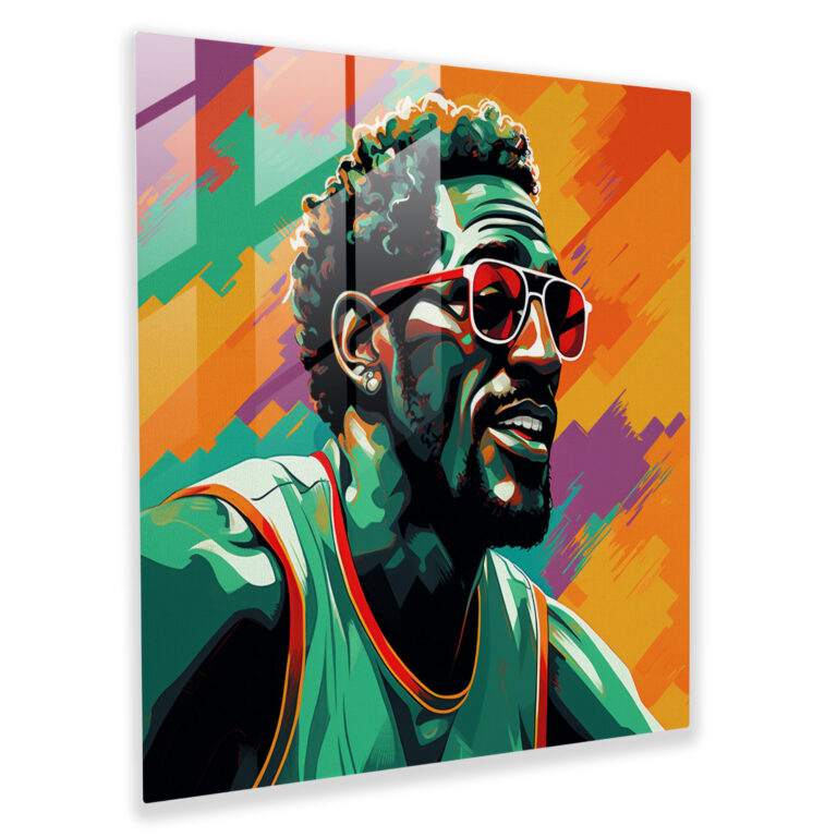 NBA Glasbild - Pop-Art-Legenden - Lustige farbenfrohe Porträts der NBA für die Wanddekoration
