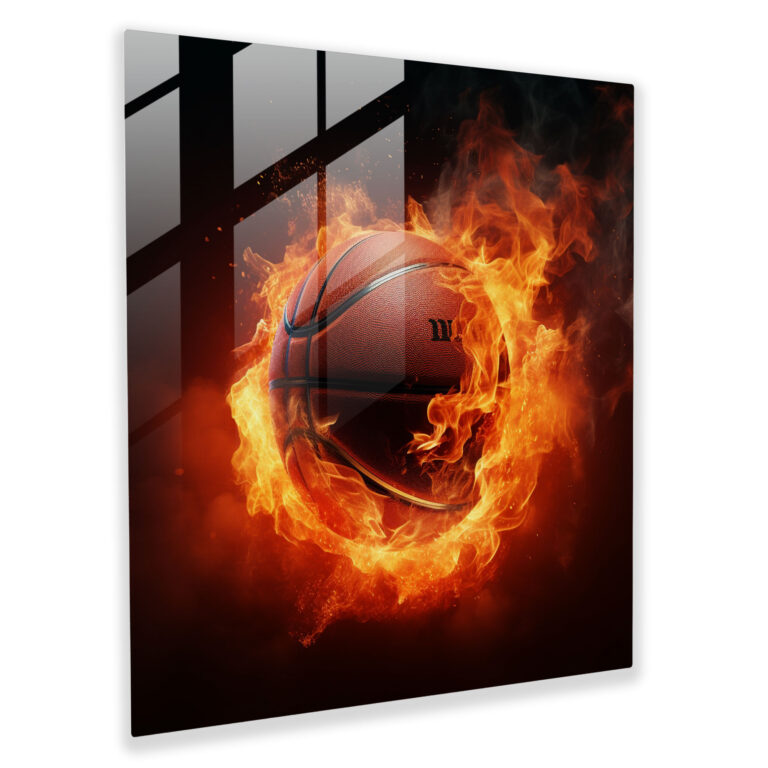 NBA Feuerball Glasbild - Realistische 3D-Rendering Wanddekoration