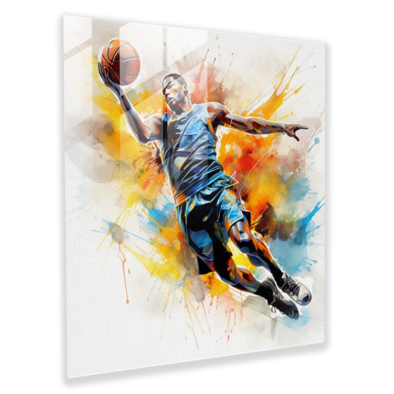 NBA Abstraktes Aquarell Glasbild - Wanddekoration Glas Kunst