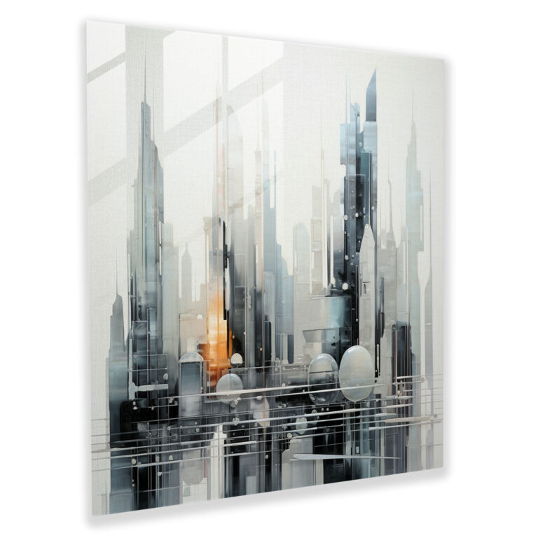Neutral Glasbild - Zukunftsvision Stadt - Neutral Stadtszene Dekoration für Zuhause Futuristischer Dreh