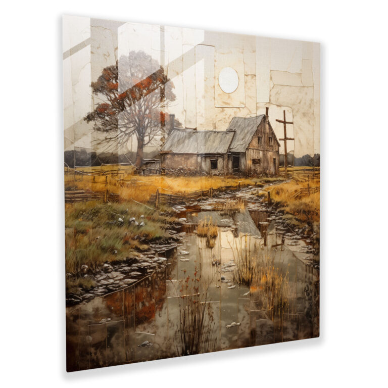 Neutral Glasbild - Rustikales Bauernhaus - Neutral Dekoration für Zuhause Idyllisches Bauernhaus Ruhe
