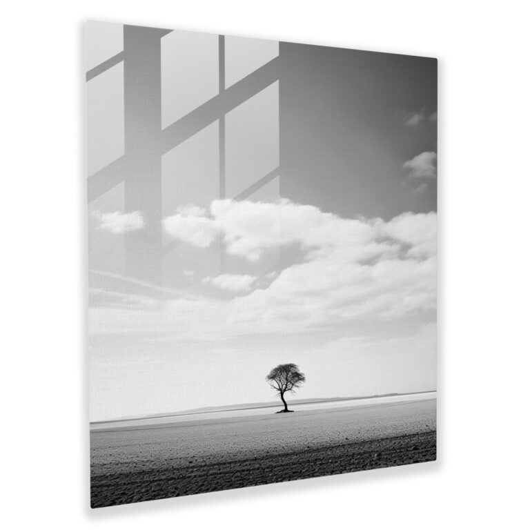 Neutraler Ruhe Baum Glasdruck - Neutral Einzelner Baum Glasbild Minimalistisch